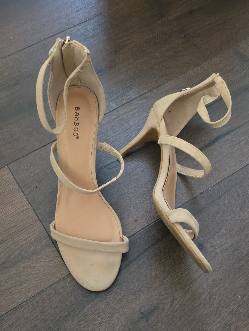BAMBOO Nude Strappy Stiletto Ankle-Heel Sandals